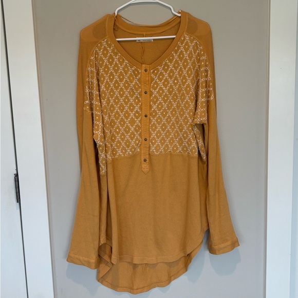 We The Free Tops - We The Free Gold Buttoned Tunic with Polo Collar